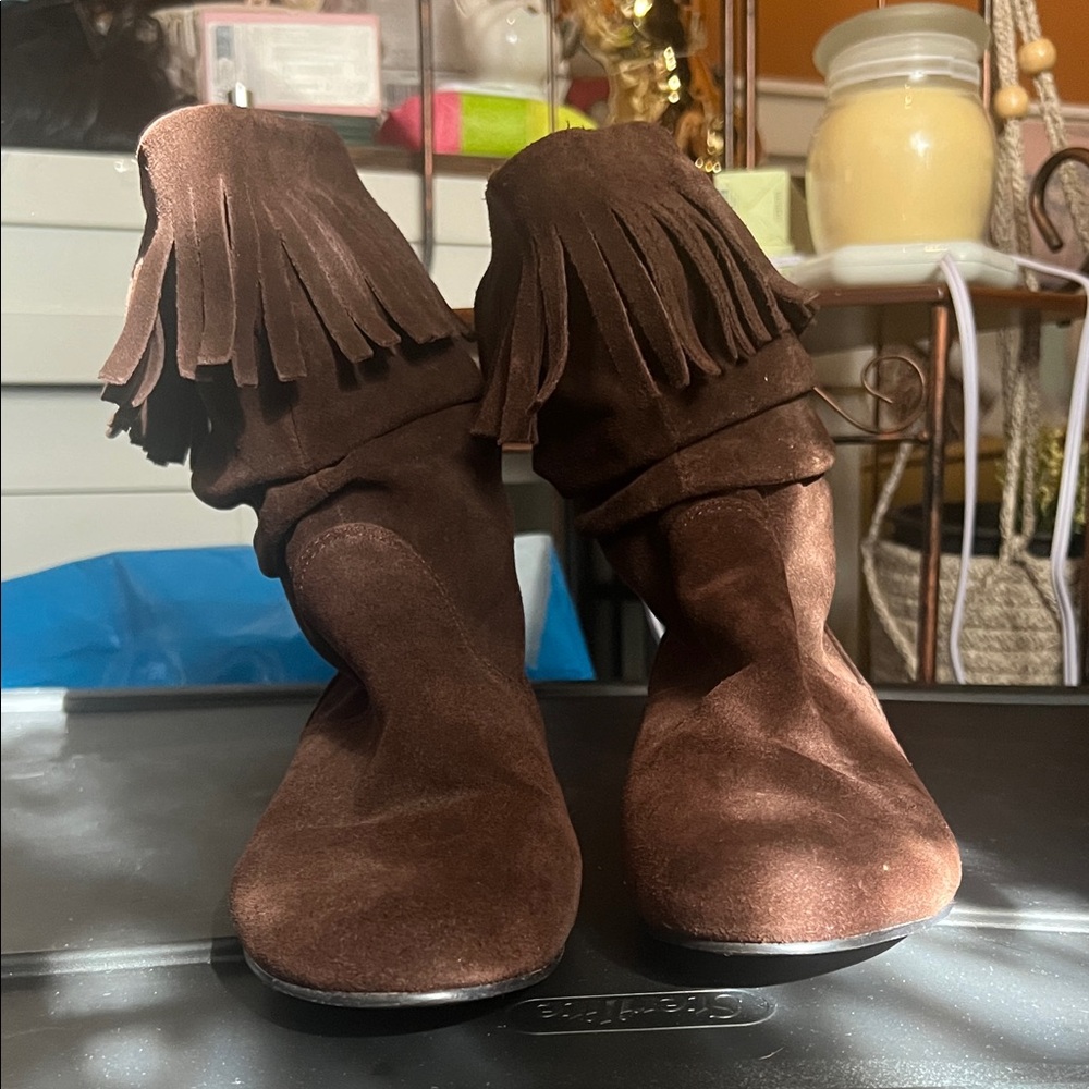Steve Madden Brown Fringe Ankle Booties